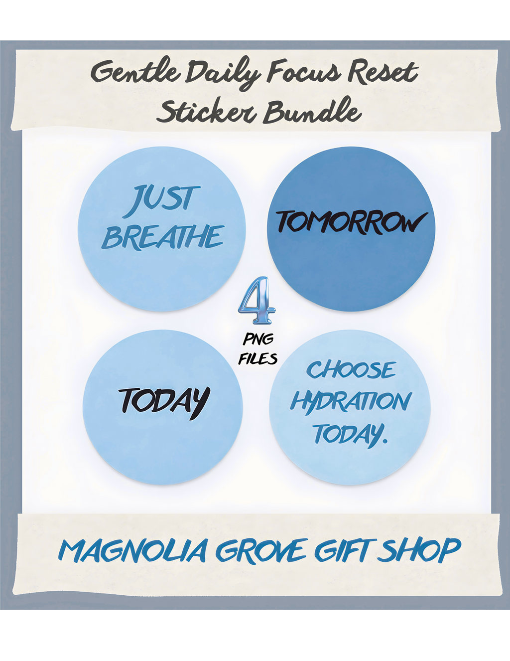 Gentle Daily Focus Reset Stickers | Printable Digital Stickers for Planners & Notes (BLUE)