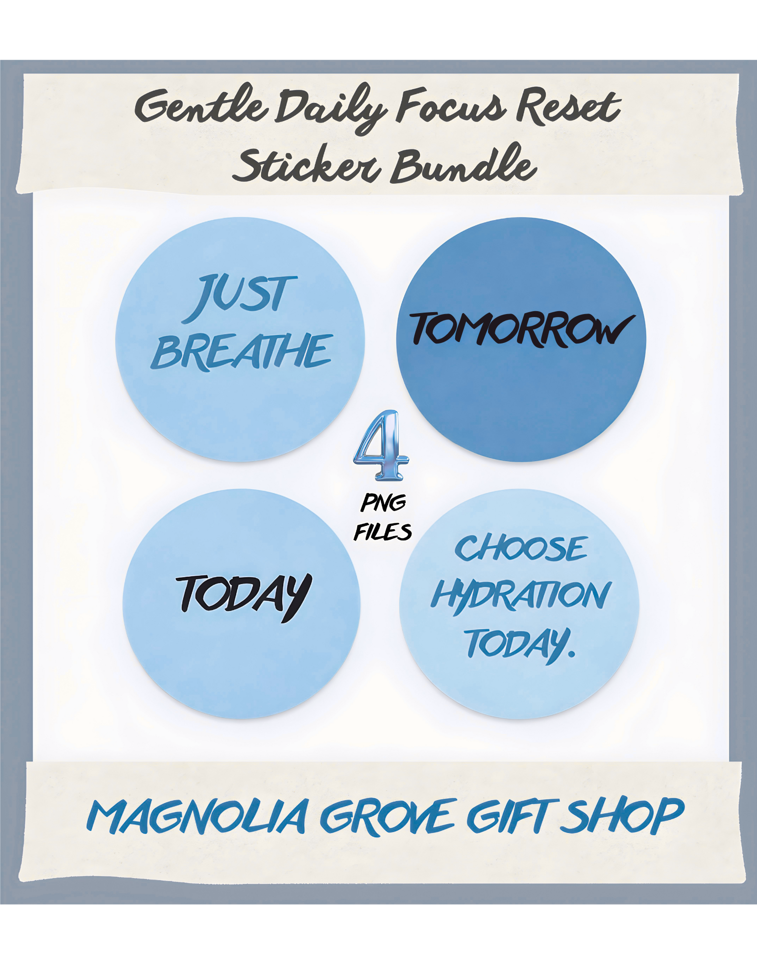 Gentle Daily Focus Reset Stickers | Printable Digital Stickers for Planners & Notes (BLUE)