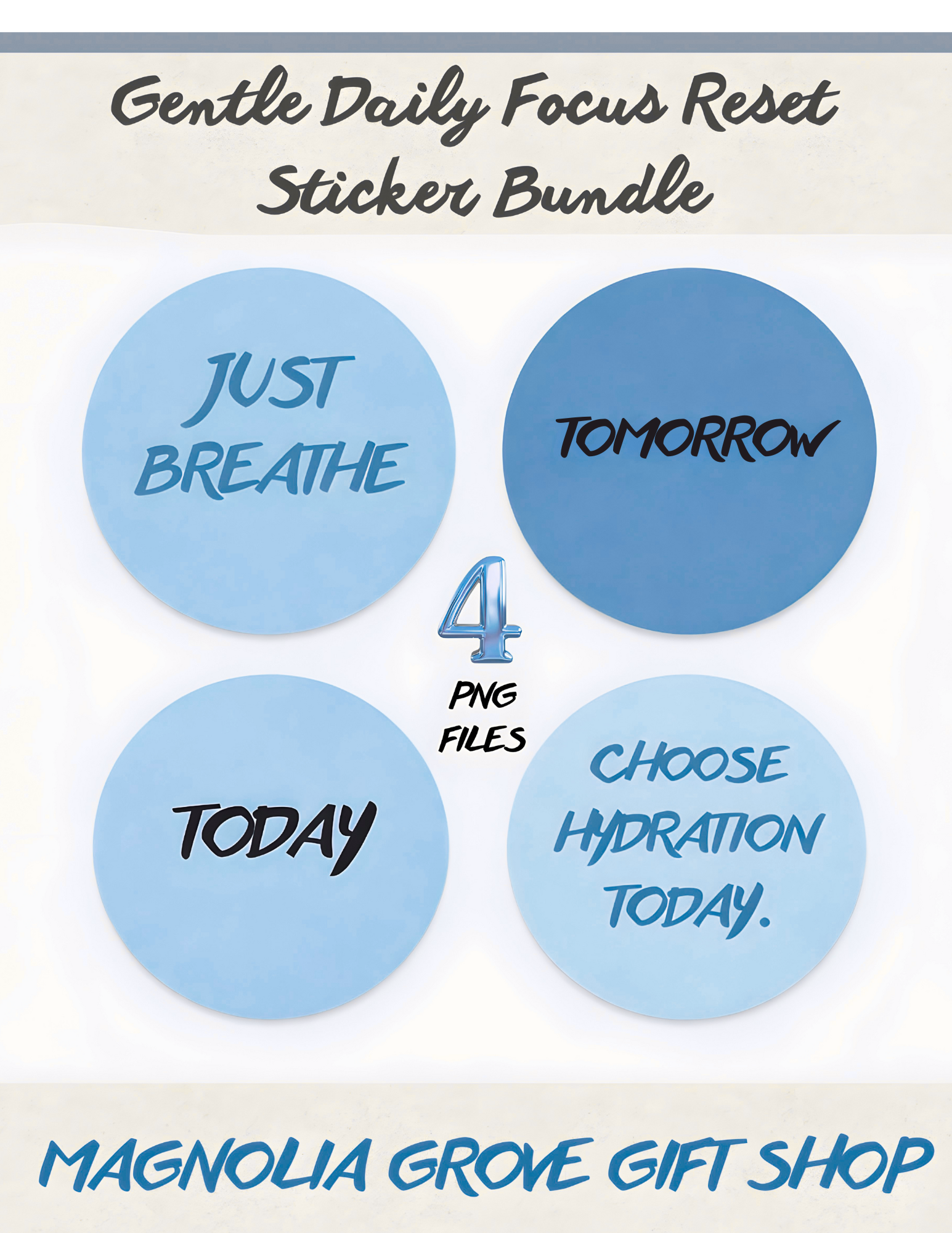 Gentle Daily Focus Reset Stickers | Printable Digital Stickers for Planners & Notes (BLUE)