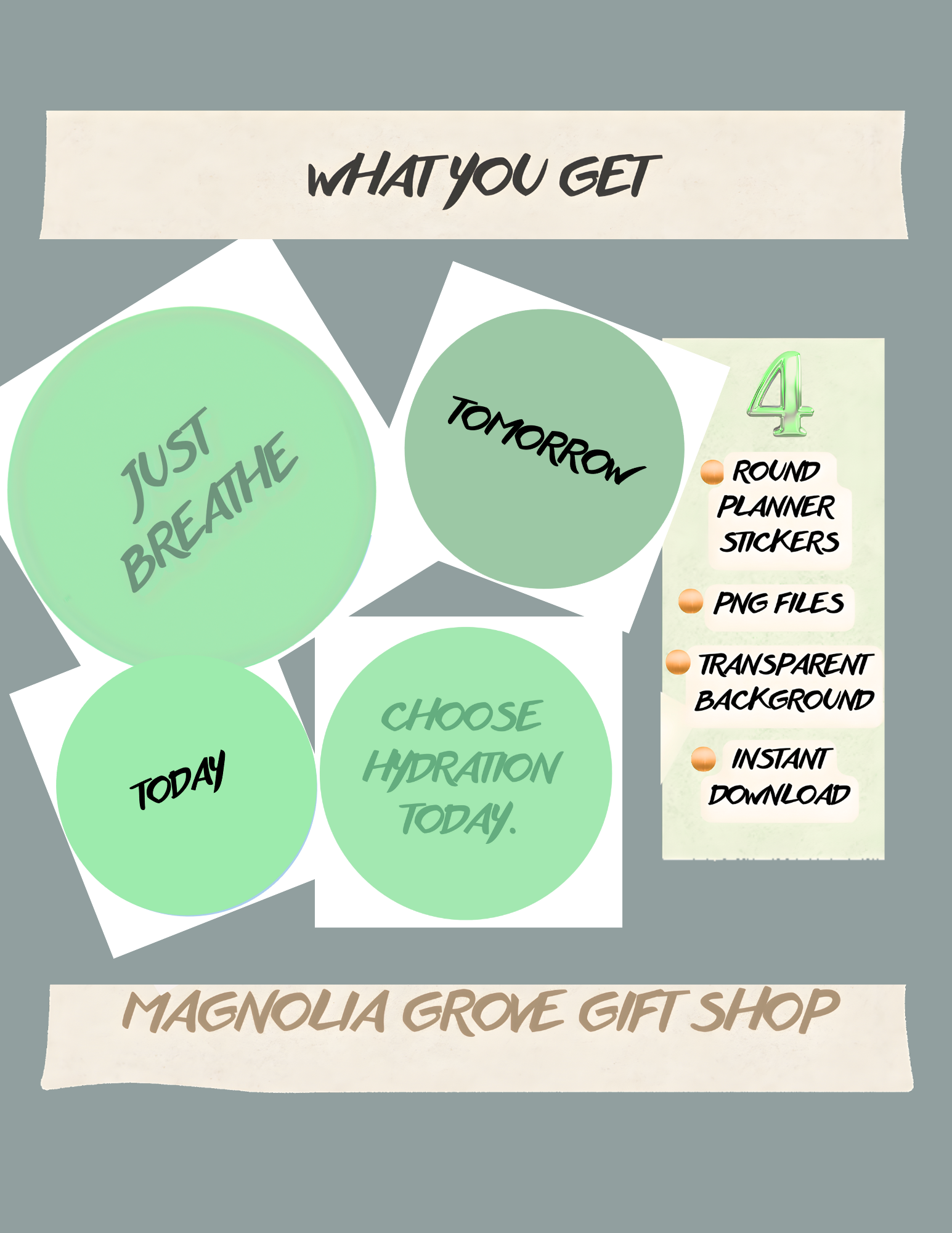 Gentle Daily Focus Reset Stickers | Printable Digital Stickers for Planners & Notes (GREEN)