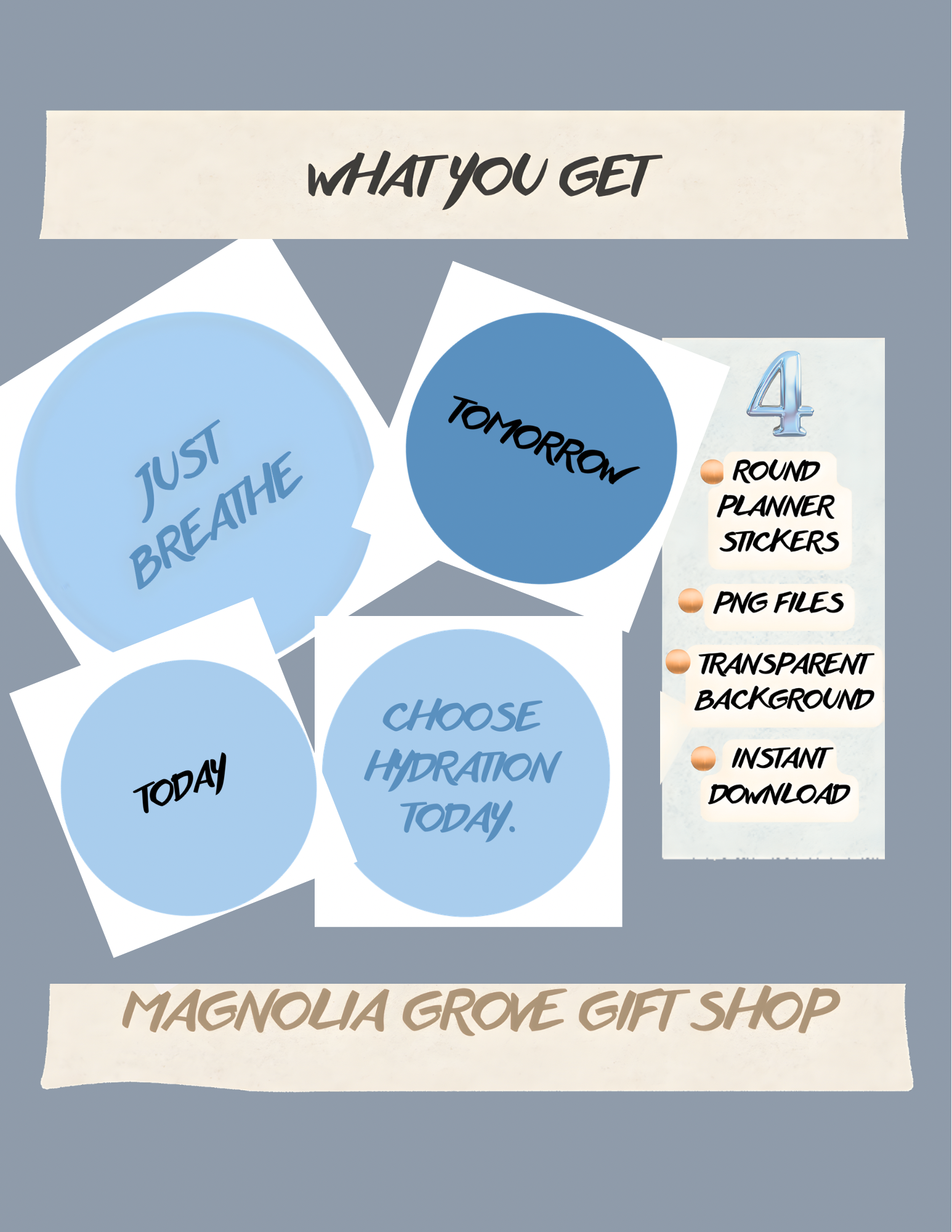 Gentle Daily Focus Reset Stickers | Printable Digital Stickers for Planners & Notes (BLUE)