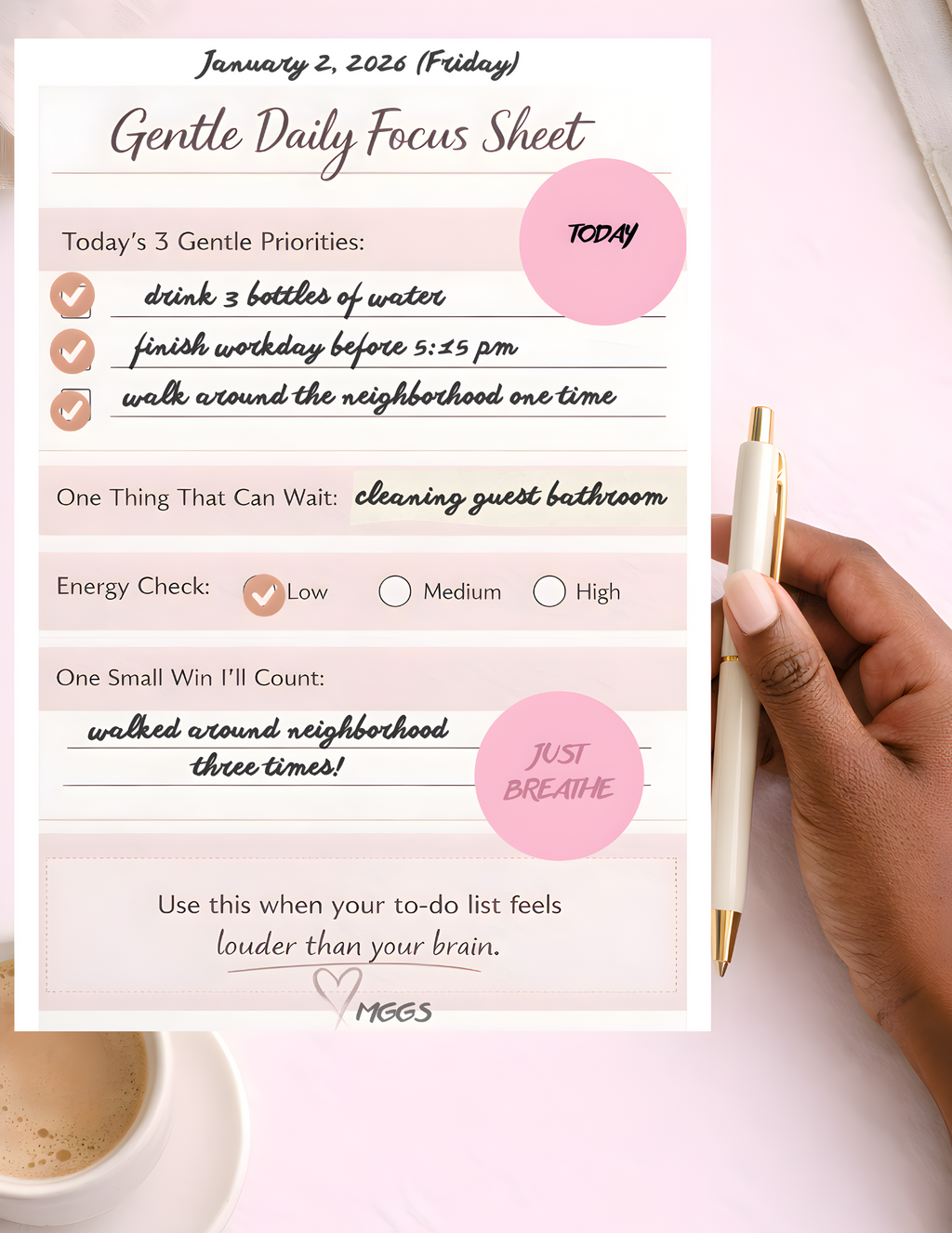 Gentle Daily Focus Reset Stickers | Printable Digital Stickers for Planners & Notes