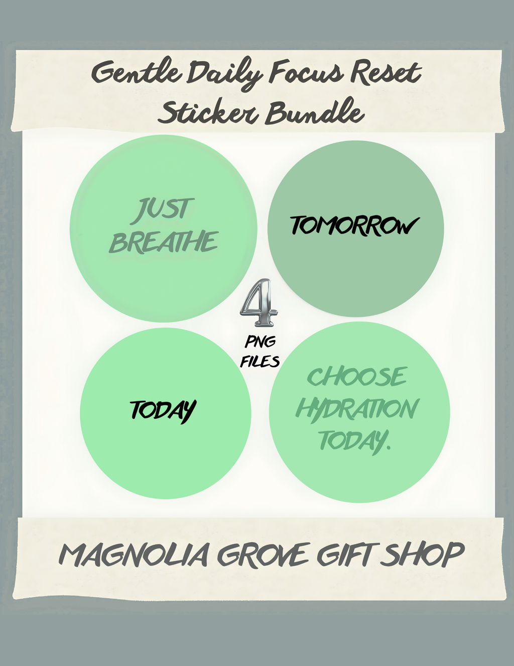 Gentle Daily Focus Reset Stickers | Printable Digital Stickers for Planners & Notes (GREEN)