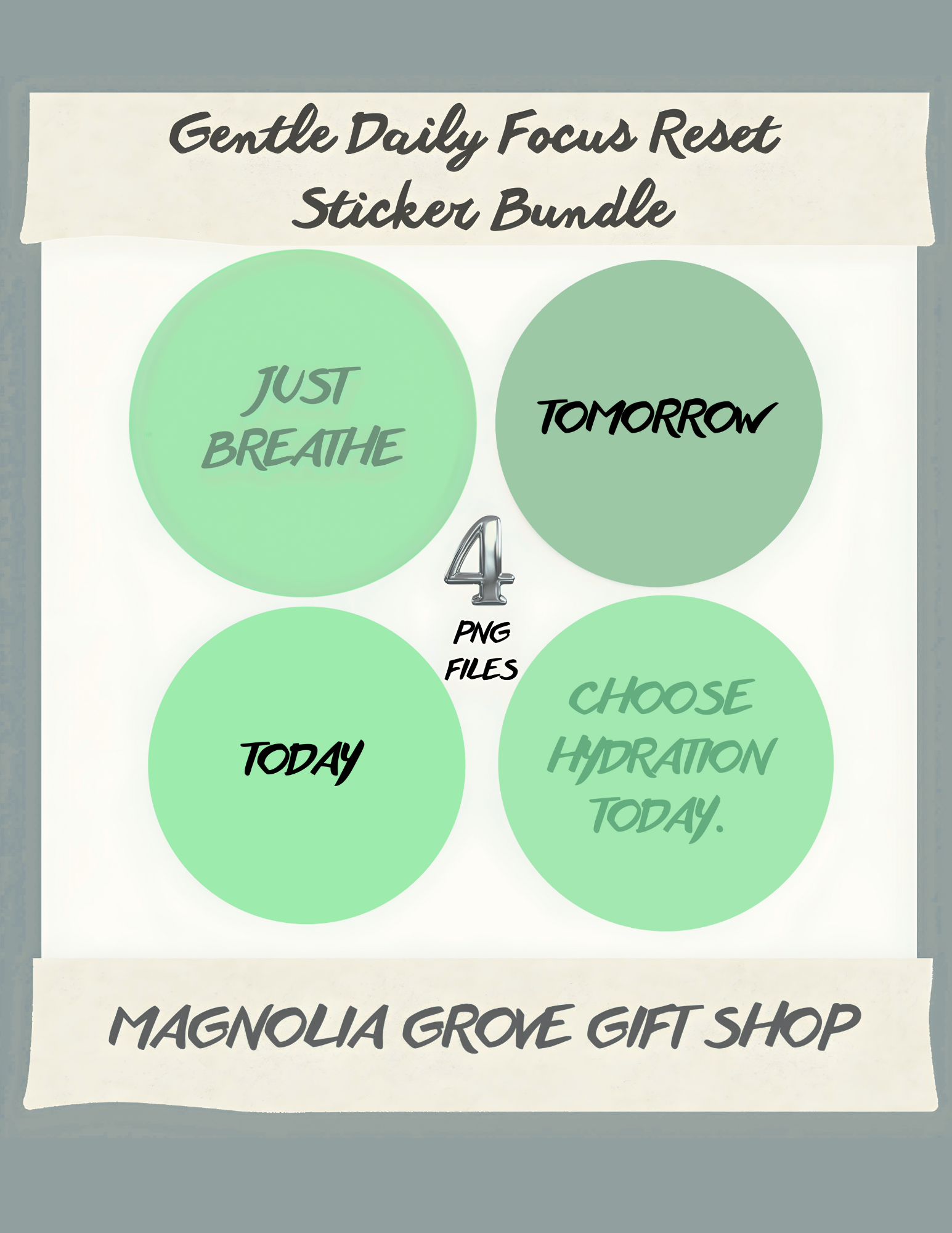 Gentle Daily Focus Reset Stickers | Printable Digital Stickers for Planners & Notes (GREEN)